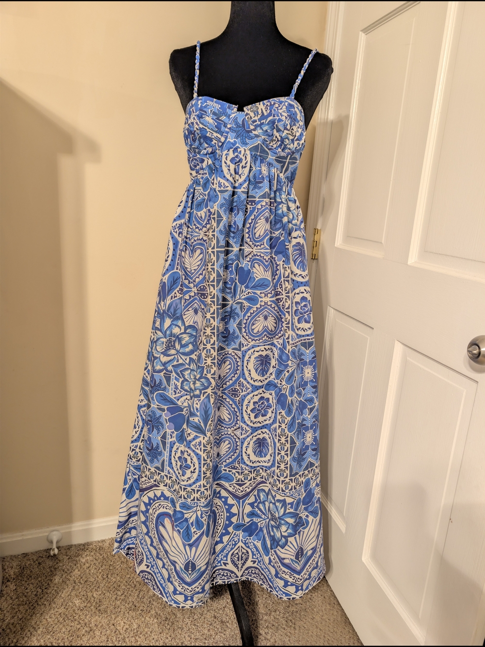 FARM Rio Blue and White Floral Maxi Dress